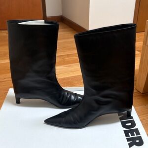 Jil Sander Mid Calf Black Leather Women's Boots size 37.5